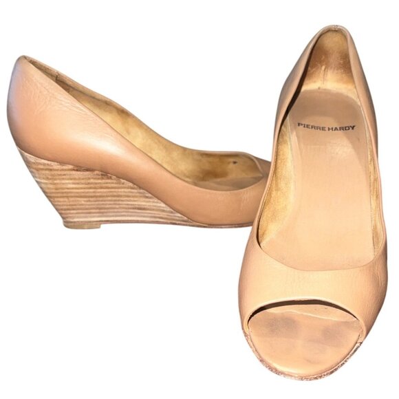 Pierre Hardy Nude Leather Peep Toe Wedge Heels Size 37 US 7 - Picture 1 of 9